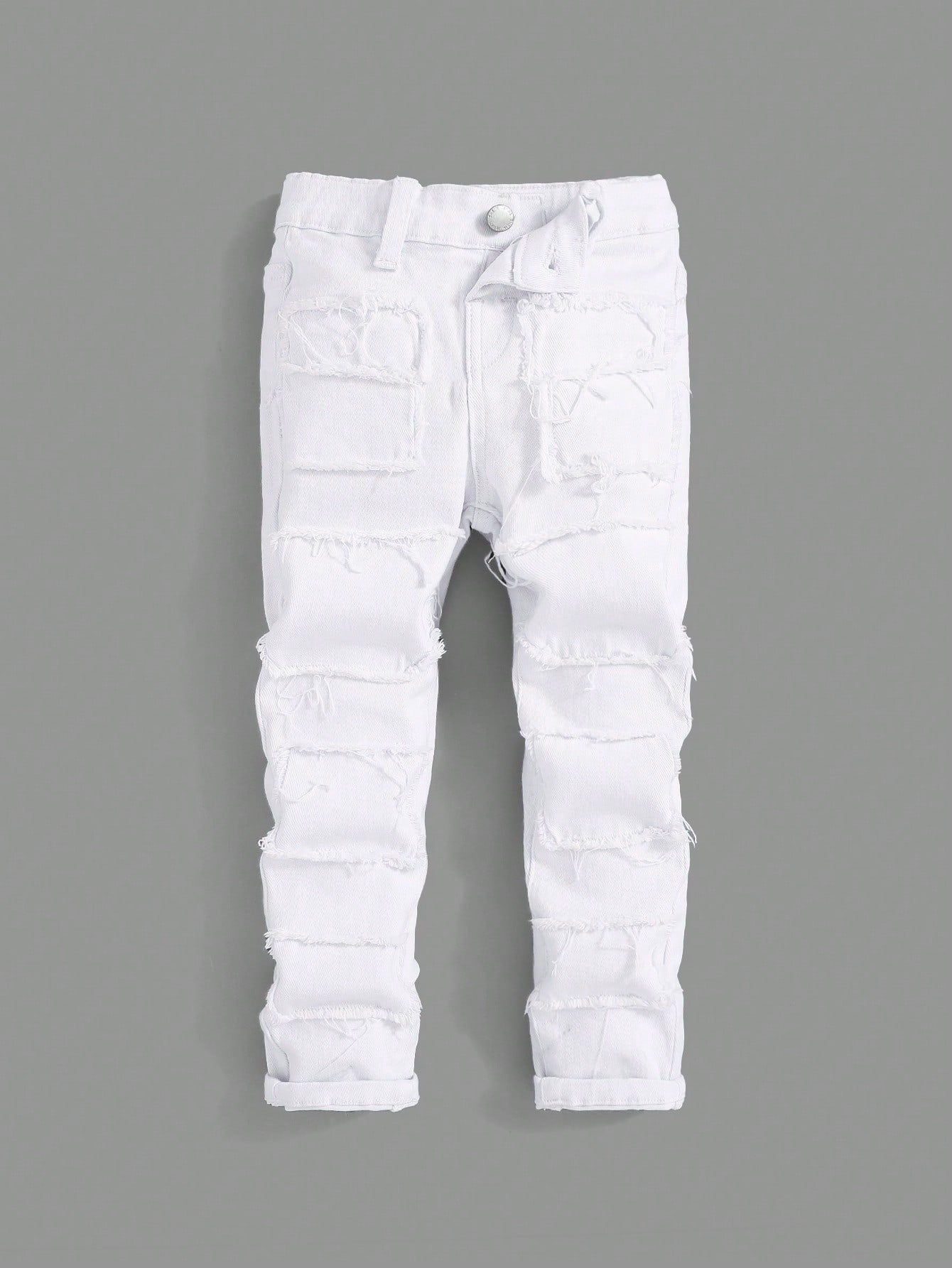 Young Boy Ripped Washed Casual White Jeans