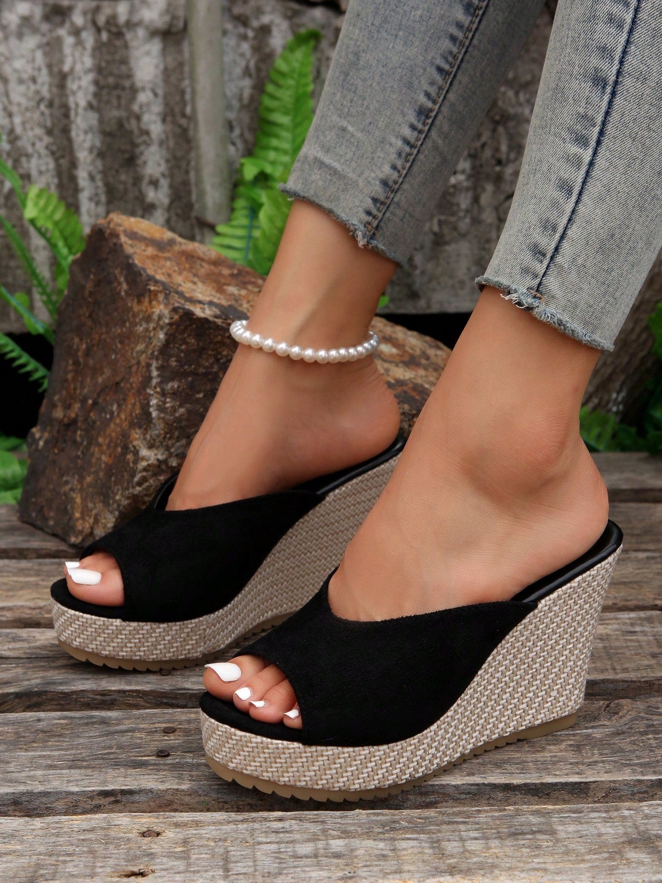 2024 Summer New Style Women's Peep-Toe High Heel Sandals-10cm Wedge Platform Woven Straw Open Toe Slipper, Versatile