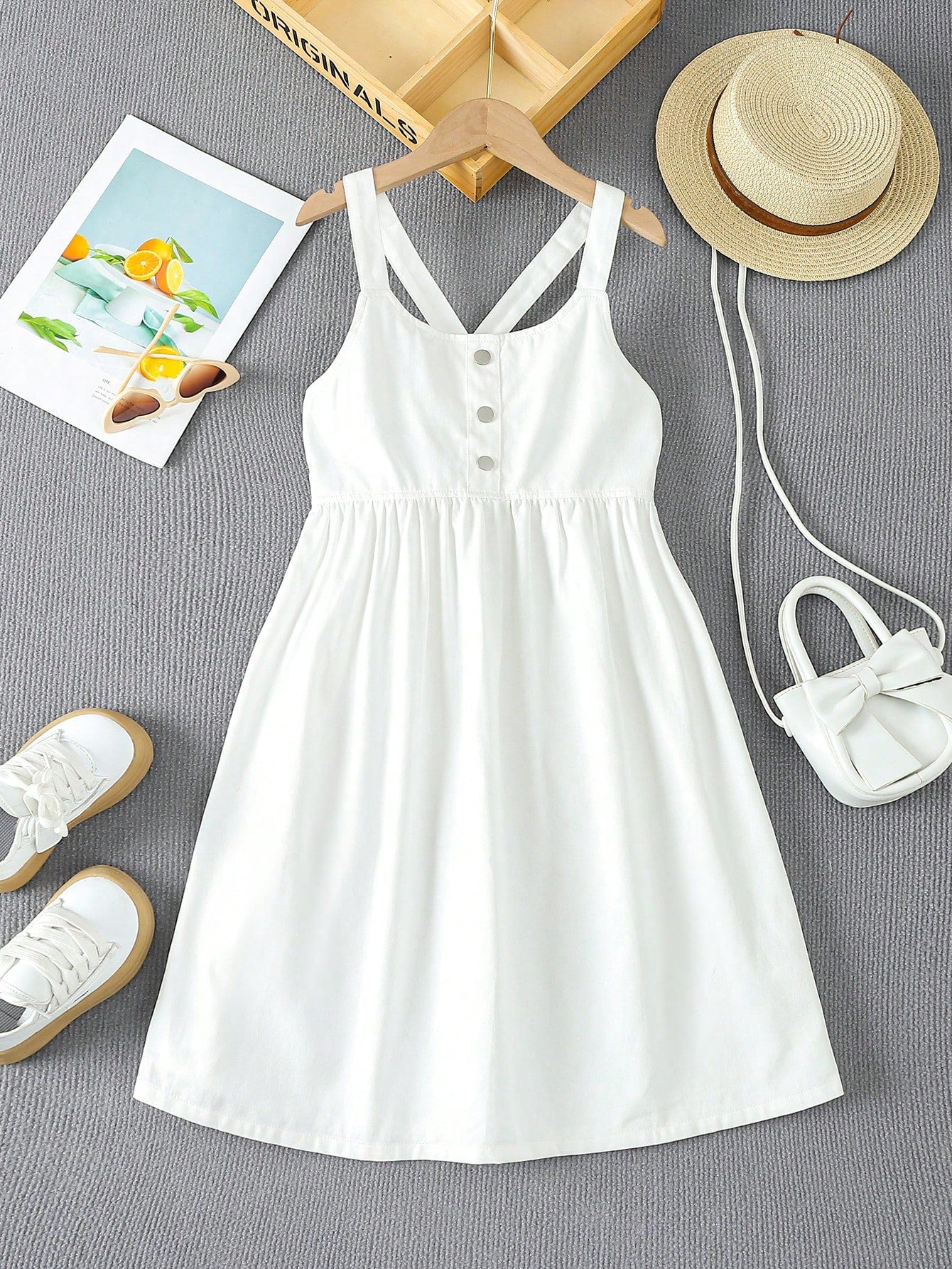 Tween Girl Casual & Comfortable Simple Denim Strap Dress