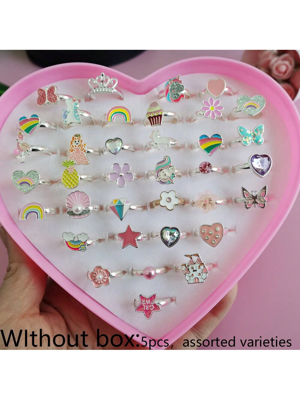 5pcs Random Adjustable Fashionable Cute Alloy Rings With Rhinestone & Hollow Out Design For Kids