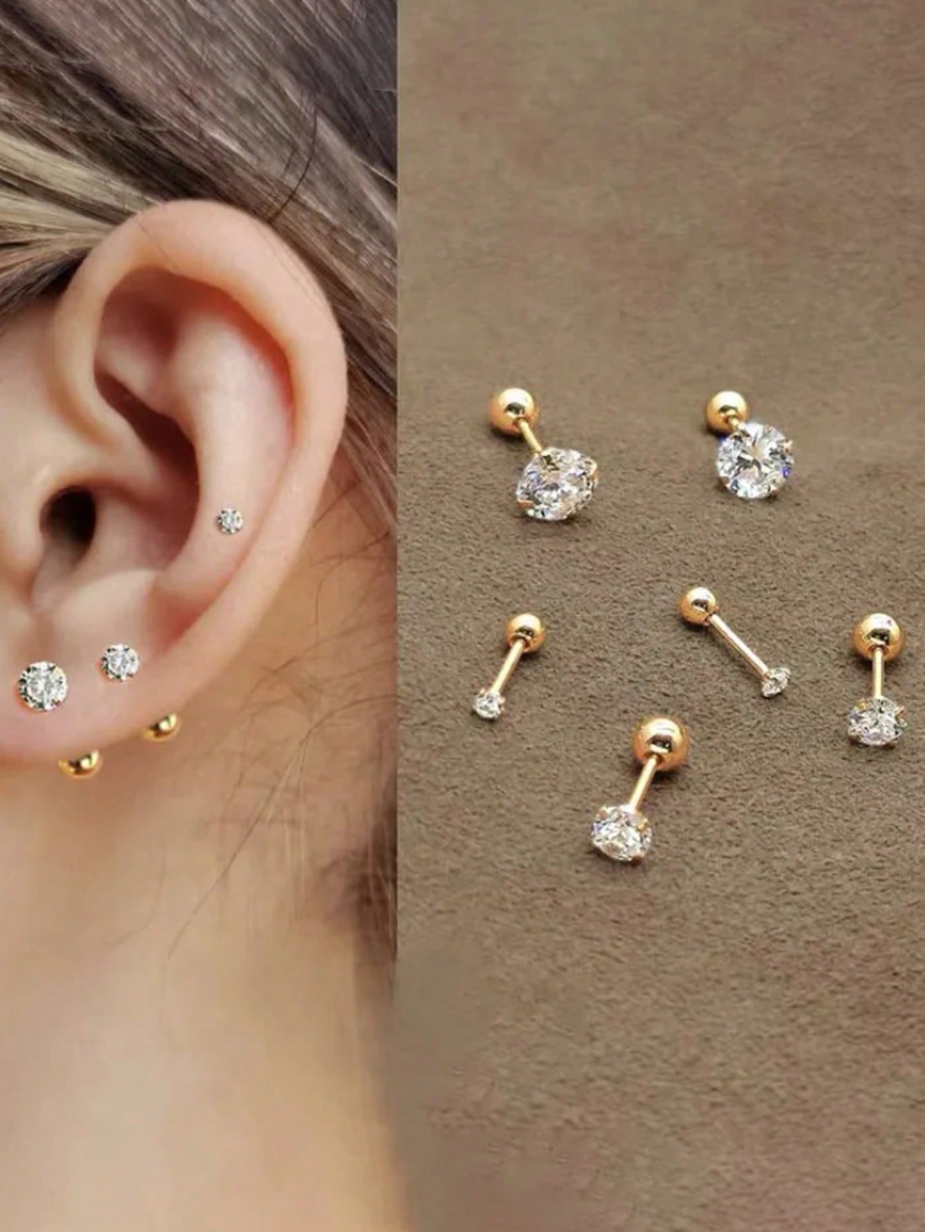 2 Piece Stainless Steel 4 Prong  Ear Studs Earrings For Women/Men Tragus Cartilage Standard Lobe Daith Piercing Jewelry