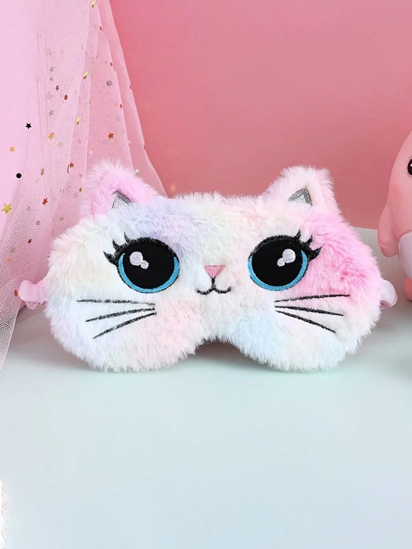 1pc Pink Random Color Cute Plush Sleeping Eye Patch Big Eyes Plush Eye Patch Kids Cat Cute Eye Patch Travel Rest Sleep Aid Eye Patch