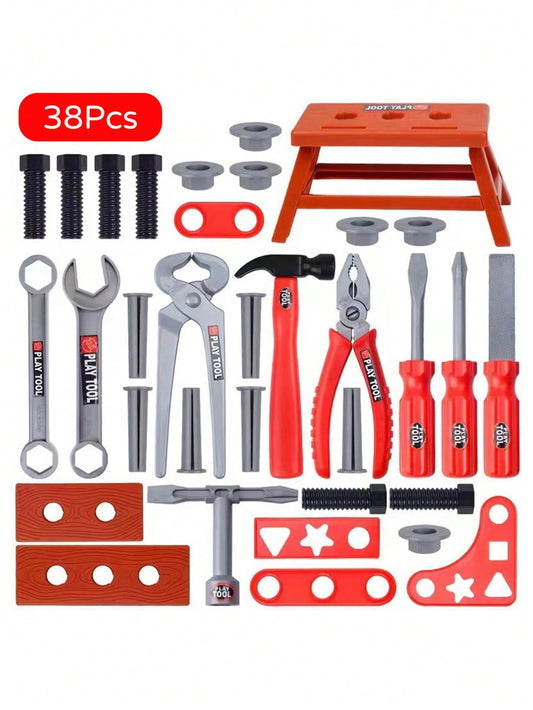 38pcs Children Tool Set, Repair Tool Kit With Screwdrivers, Assorted Colors, Partial Random Accessories Included, Gift For Boys