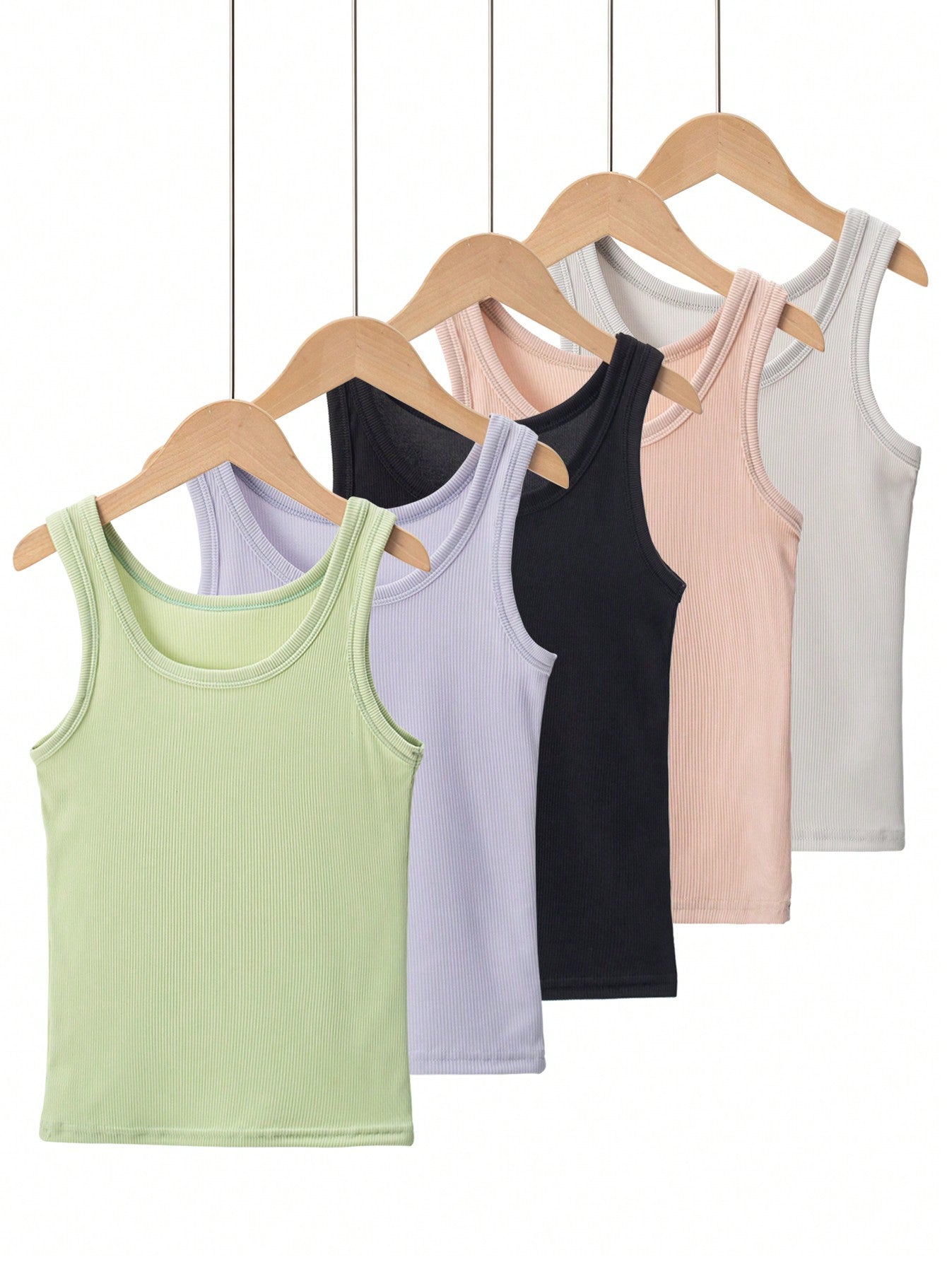 Young Girl 5pcs/Set Solid Color Casual Tank Tops For Summer