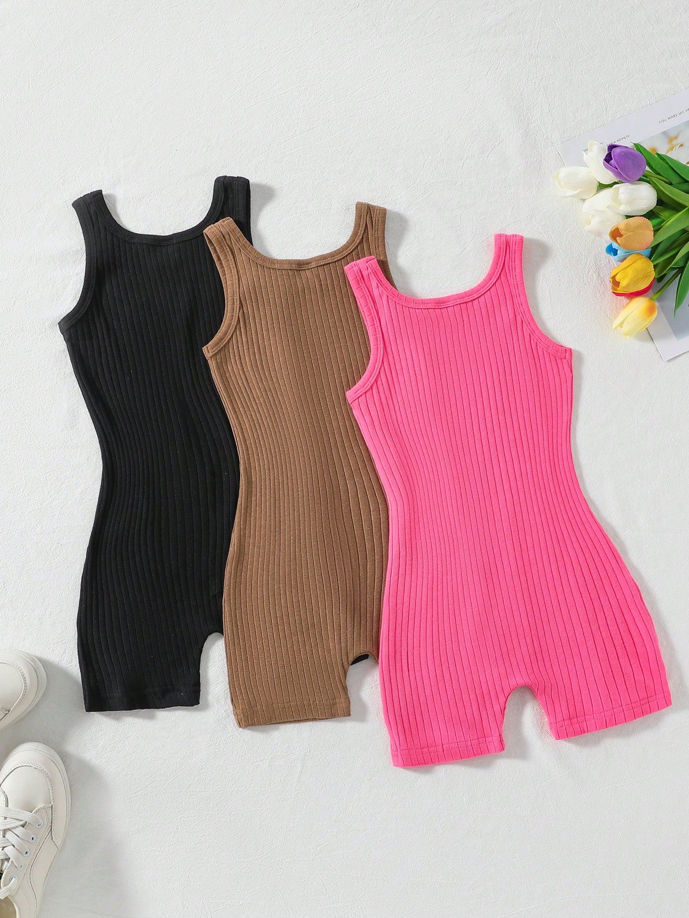 Young Girl Solid Color Sleeveless Romper