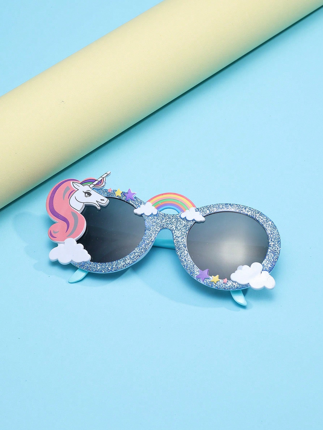 1pc Kids' Stylish Unicorn & Rainbow Decorated Oval Sunglasses