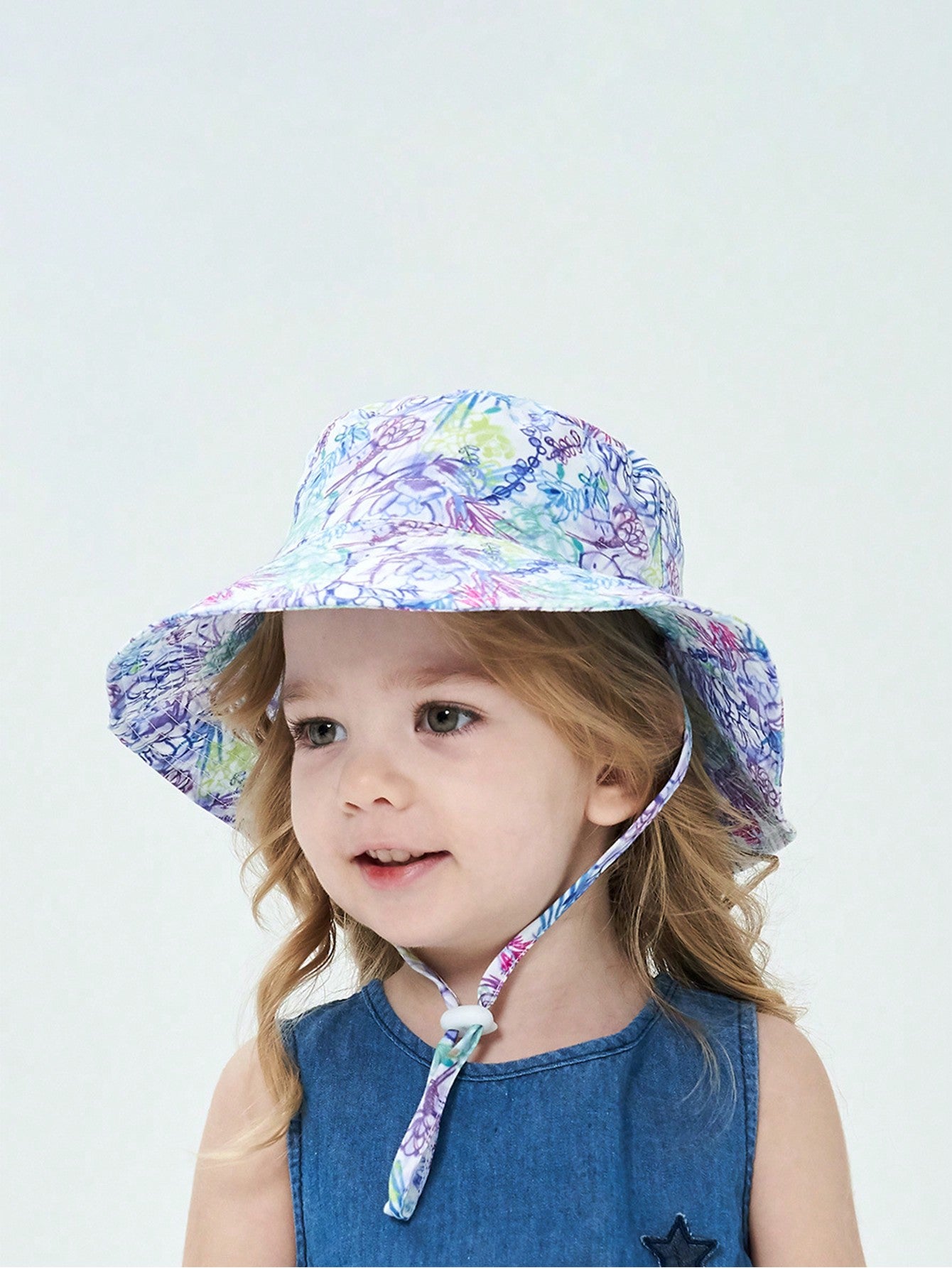 1pc Kids' Wide Brim Sun Hat With Printed Pattern, Breathable Beach Bucket Hat, Summer