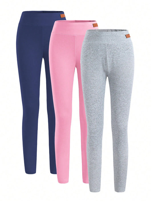 3pcs/Set Multicolor Form-Fitting & Comfortable Leggings For Tween Girls