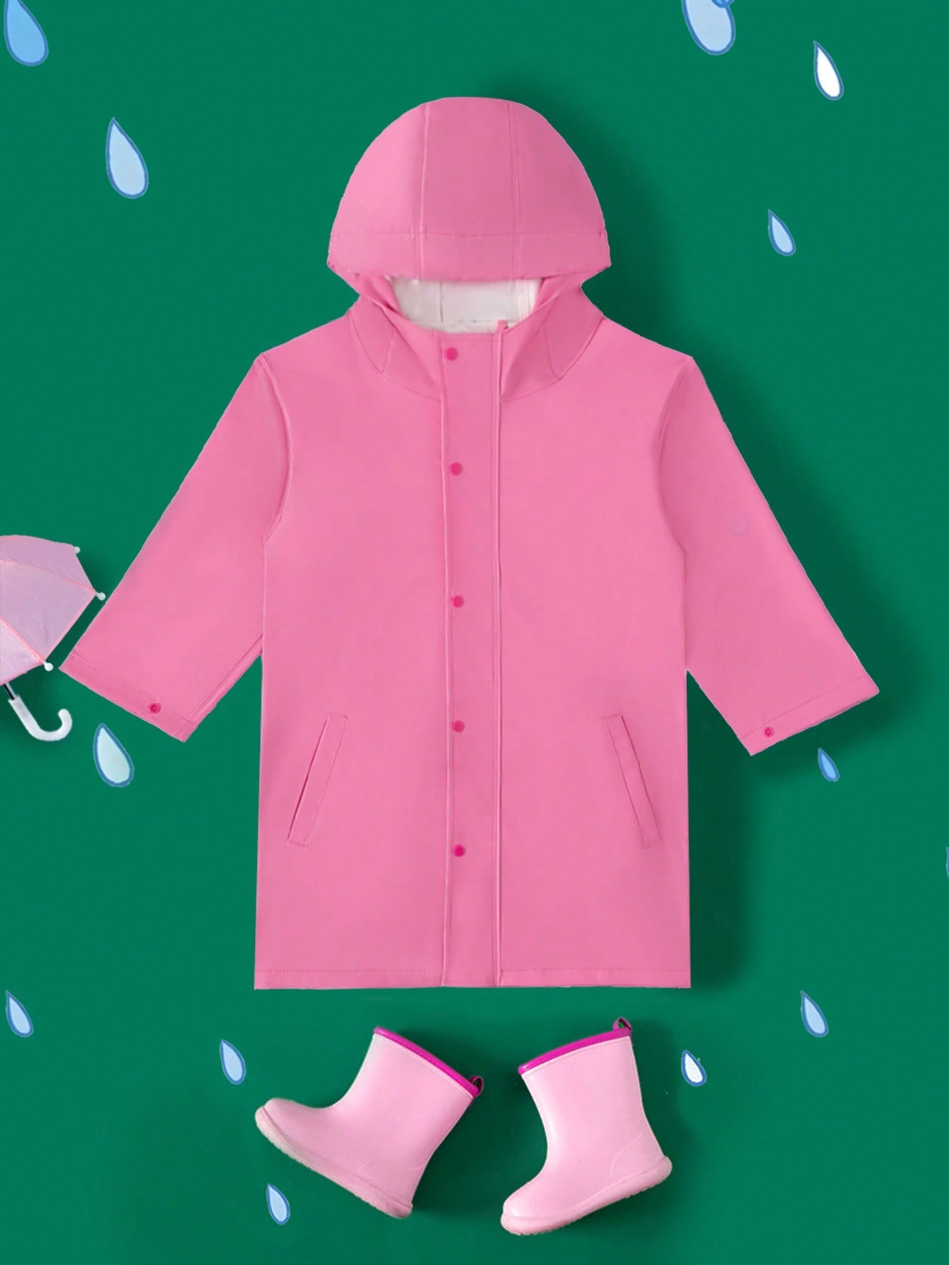 Girls' Pink Pu Jacket Material All Seasons Raincoat