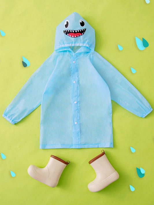 Boys' Cute Blue Raincoat With Shark Mouth Print For All Seasons