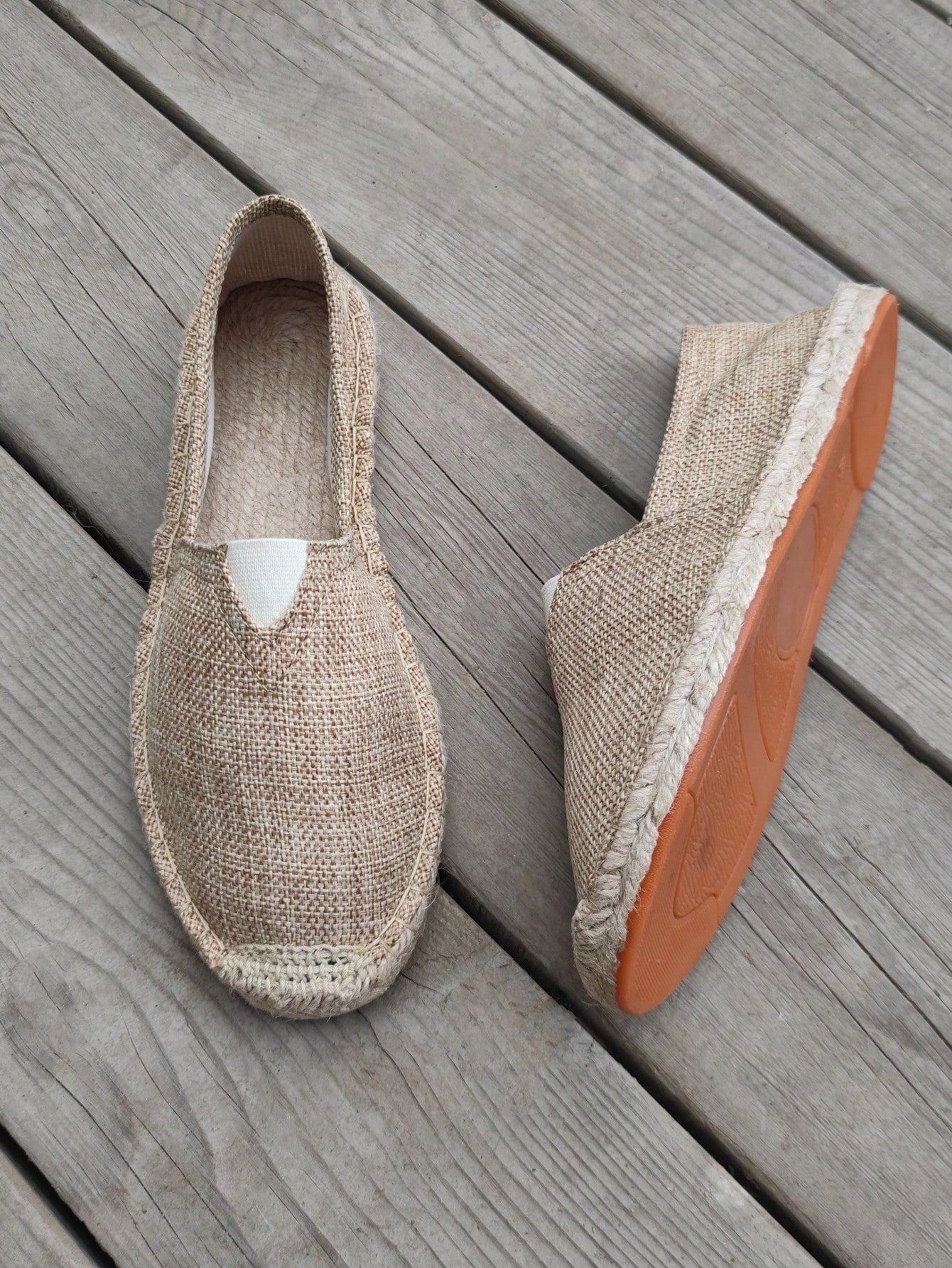 Linen Slip-On Espadrille Flats, Women's White Fisherman Loafers, Casual Solid Color Flat Shoes For Vacation