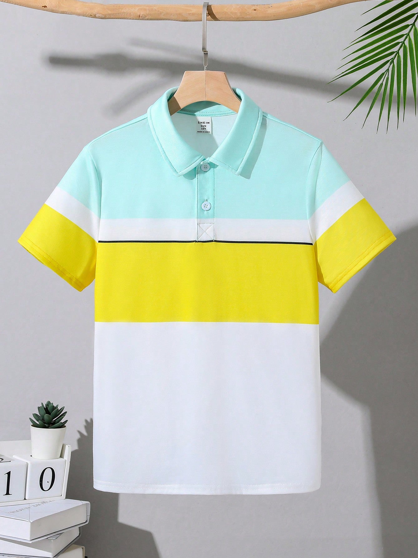 Tween Boys' Loose Fit Casual Two Tone Stripe Polo Shirt With Turn-Down Collar Short Sleeve