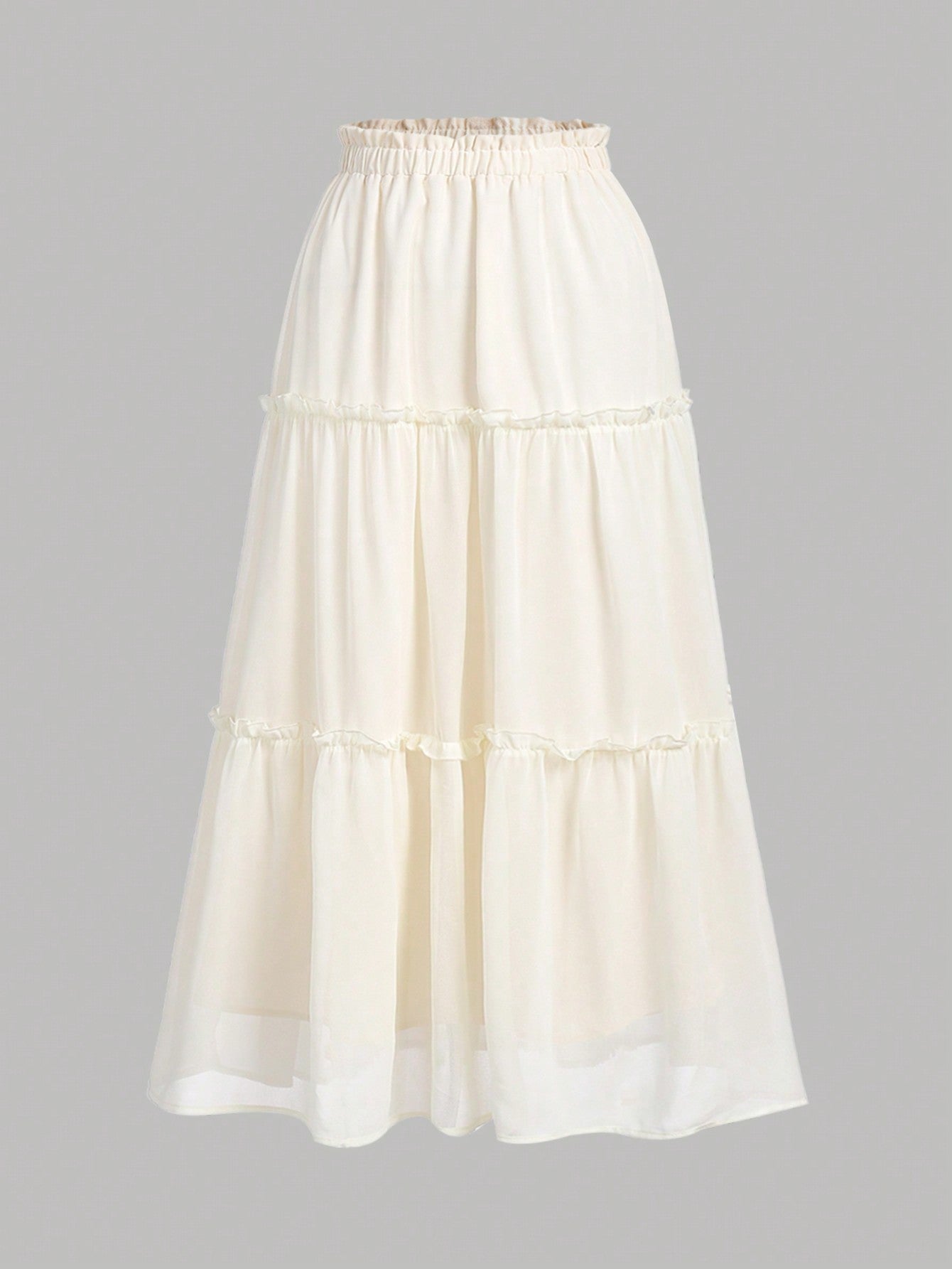 Teen Girls' Woven Chiffon Patchwork Ruffle Hem Loose Casual Skirt