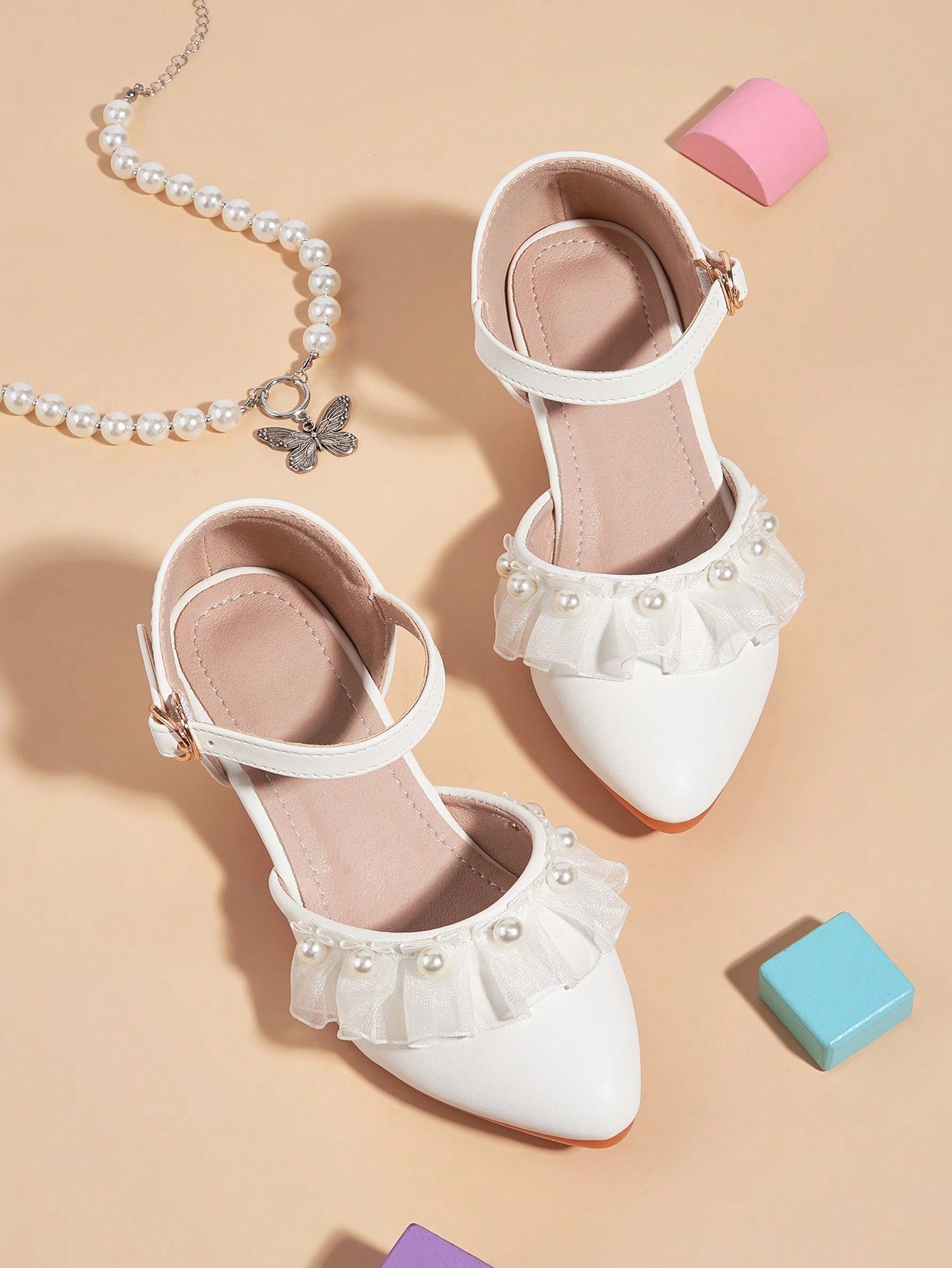 Children's High-Heel Chunky White Performance Party Shoes