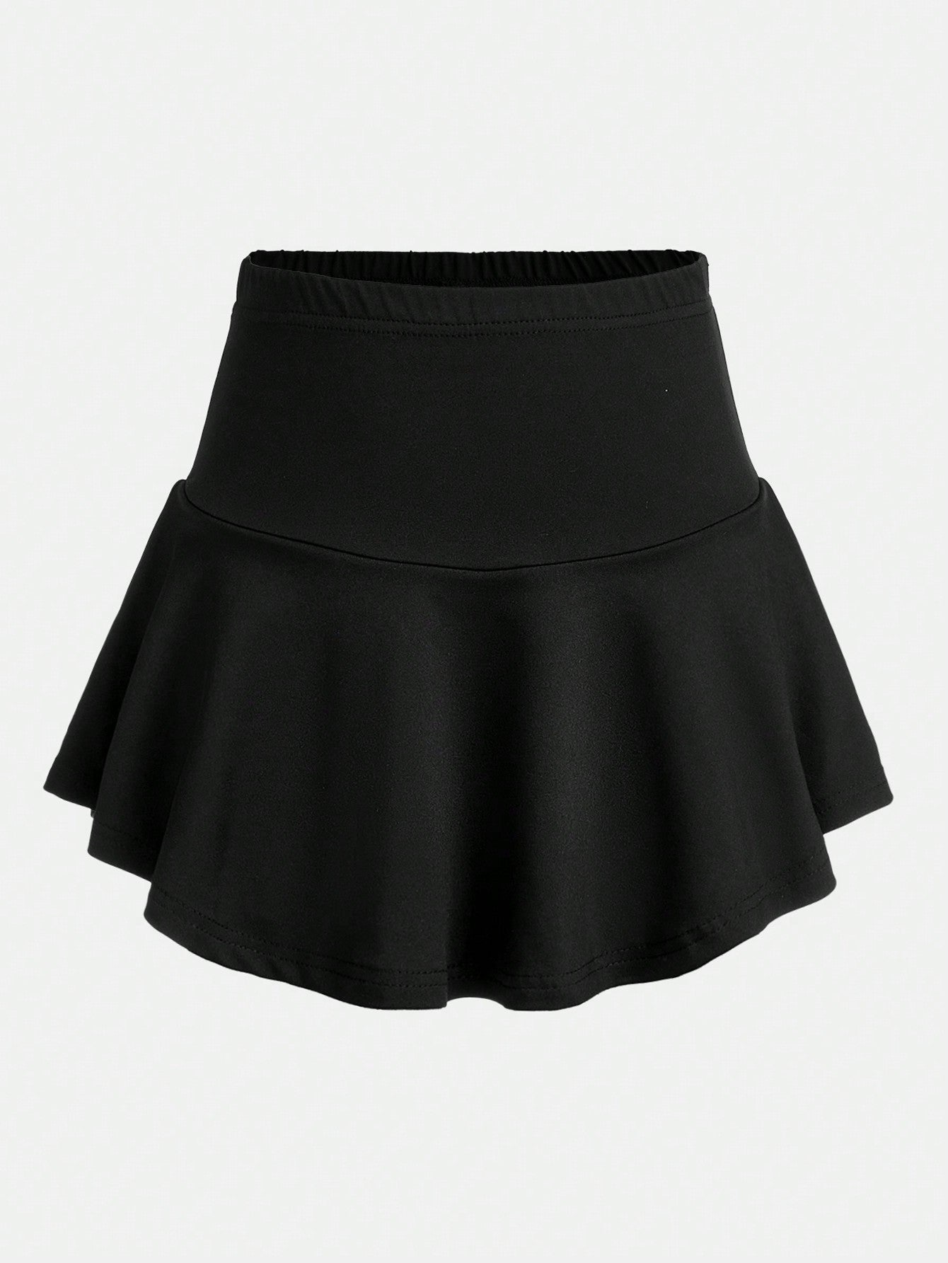 Tween Girl Summer Casual And Comfortable Knitted Solid Skort With Ruffle Hem