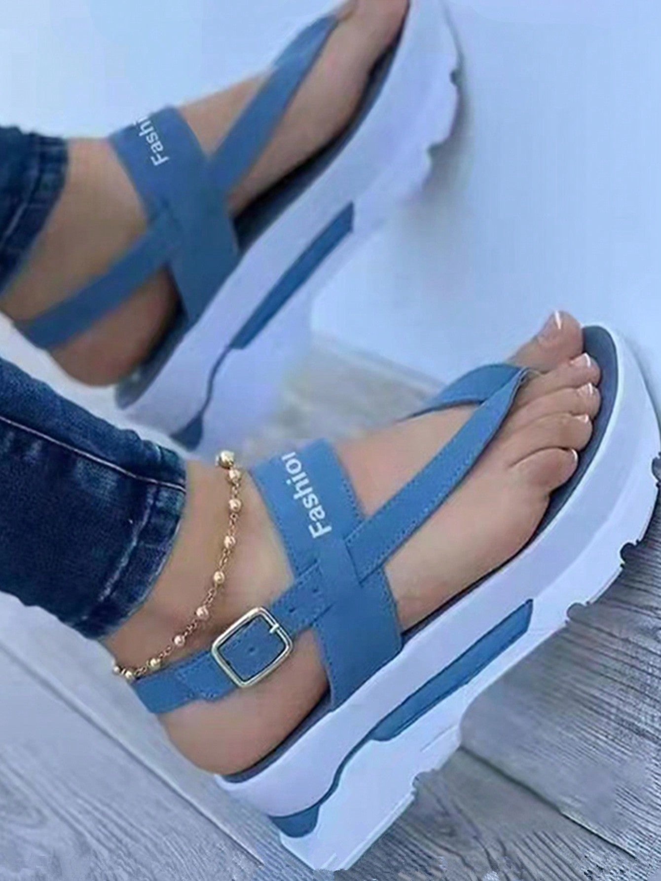 Women's Plus Size 43 Cross-Border Slipper Female Clip Toe Platform Wedge Sandals With Buckle Strap, Non-Slip, Thick Bottom