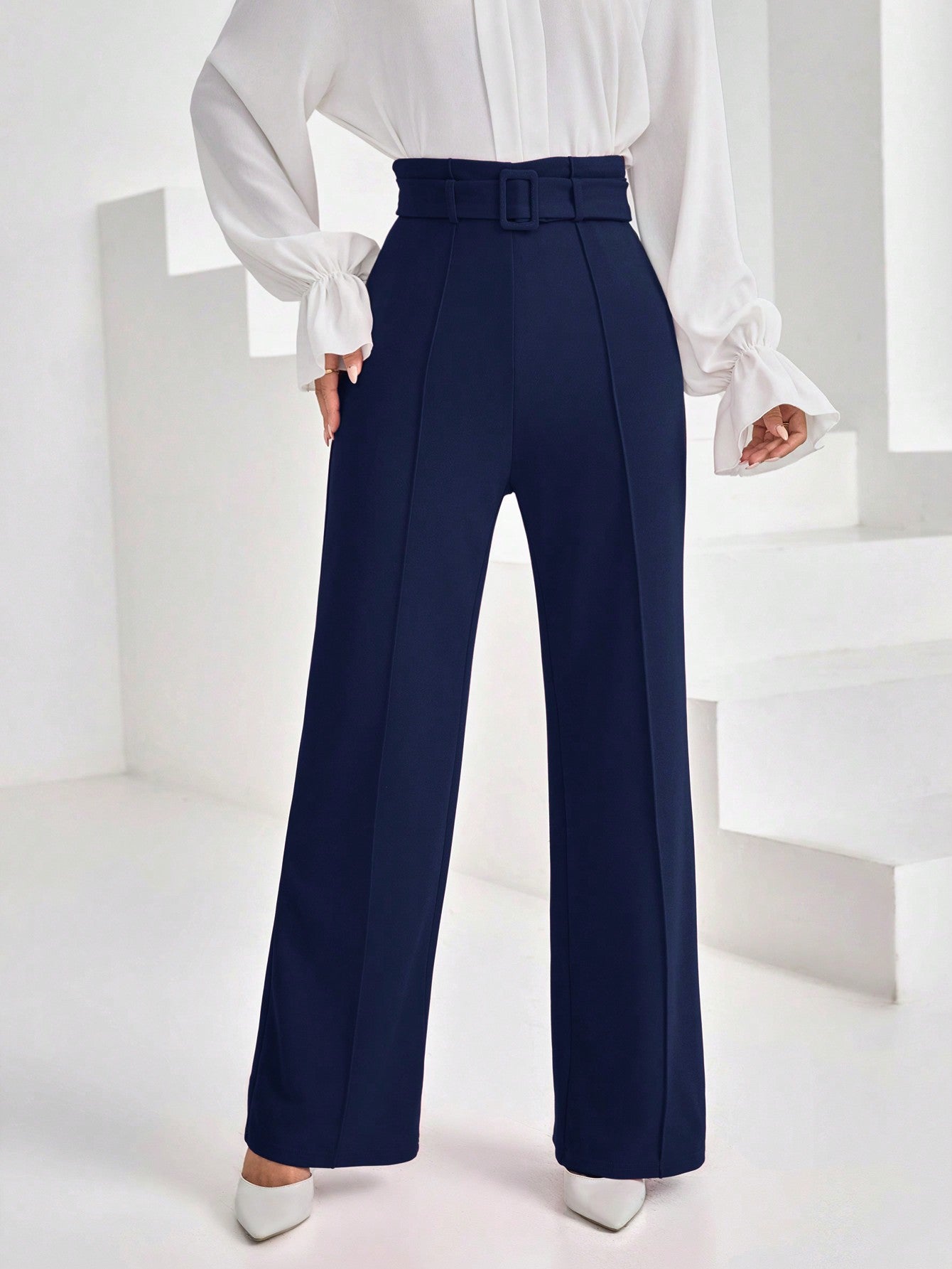 Women's High Waisted Belted Loose Pants