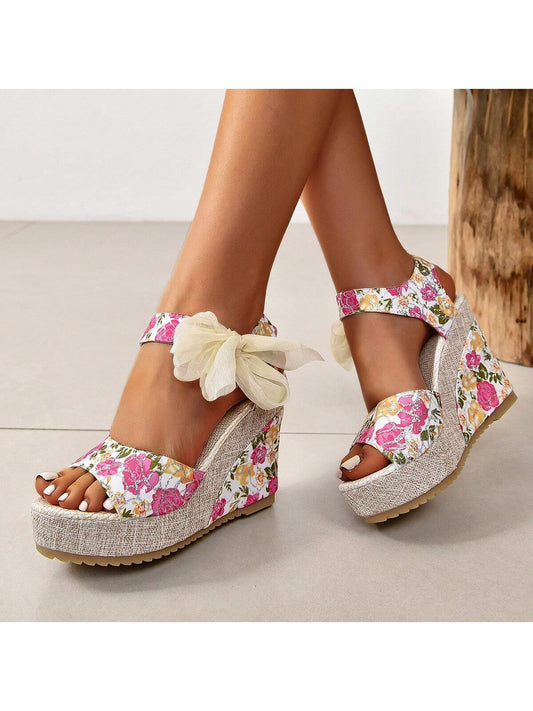 New  High Heel Platform Wedges Waterproof Sandals For Women, Fashionable And Versatile Large Size 43 Ribbon Shoes