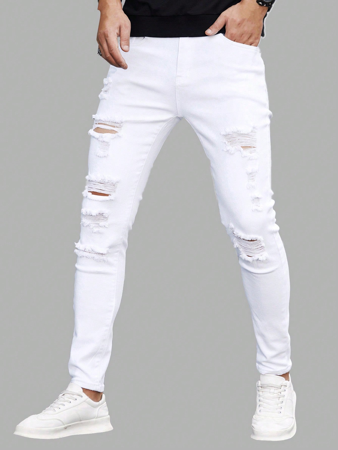 Teen Boy Casual Solid Ripped Jeans