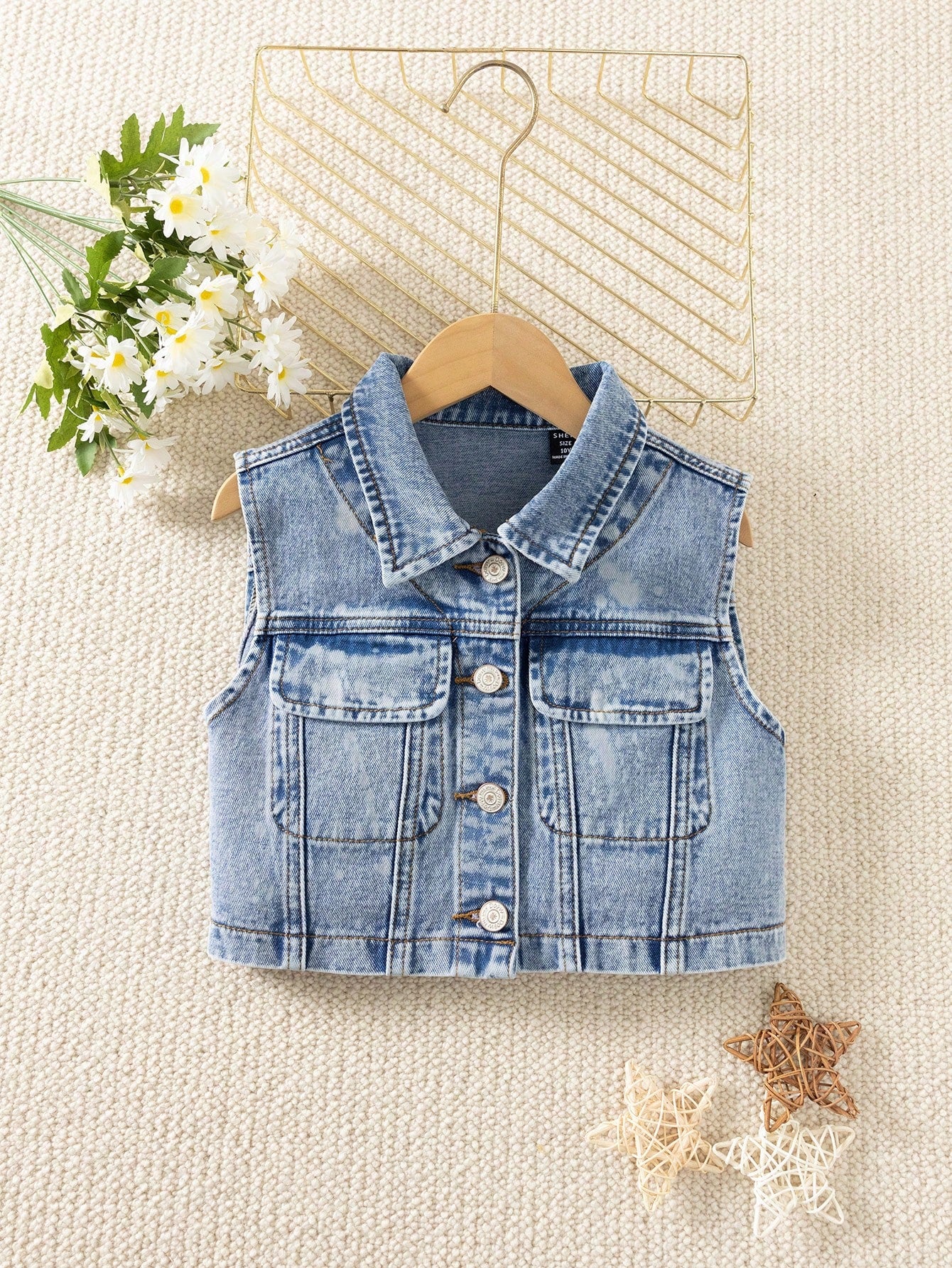 Tween Girls Fashionable Denim Jacket, Casual Splatter Paint Wash Oversized Vest Jacket