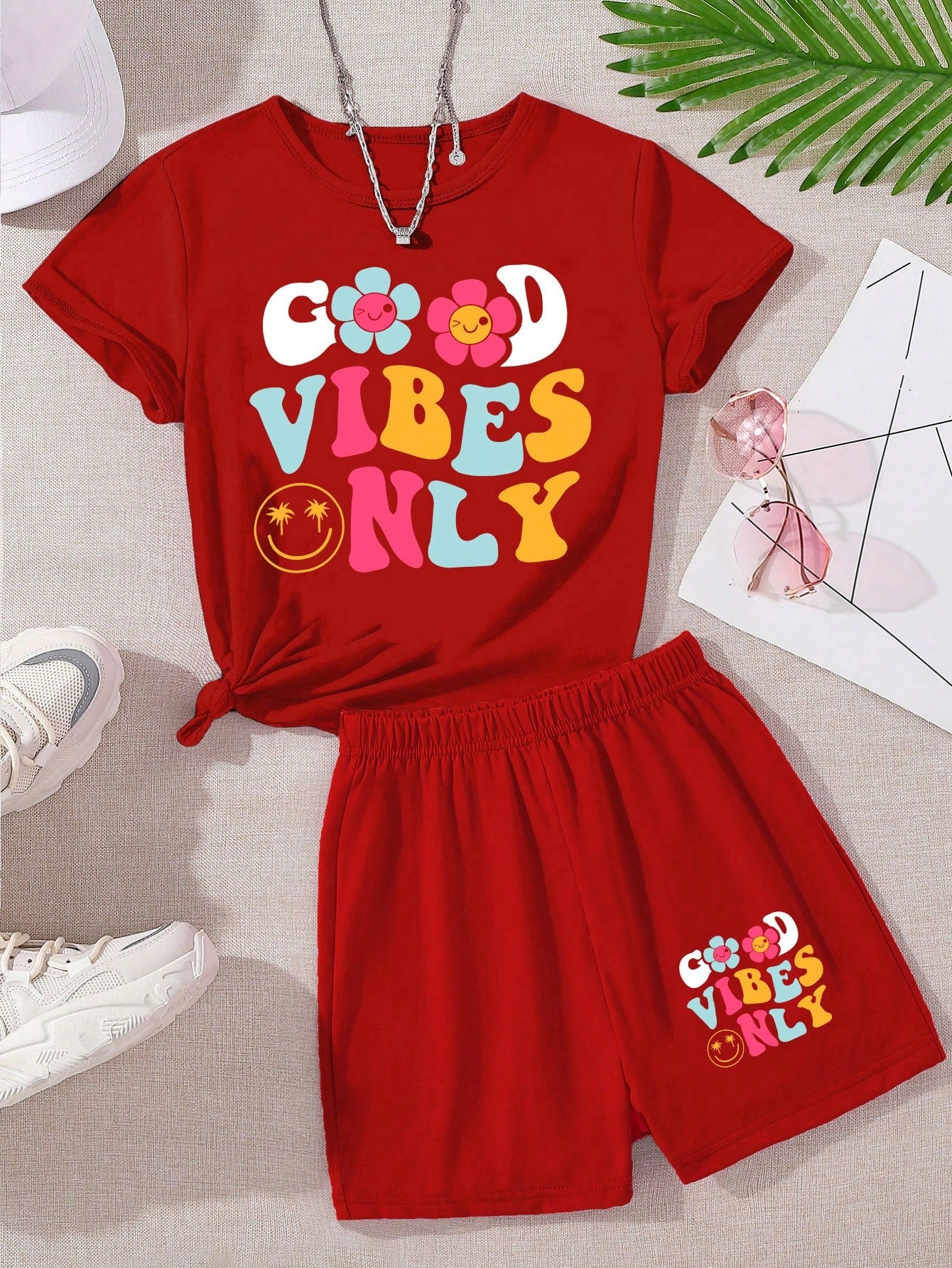 Tween Girls' Cartoon Print Short Sleeve Set