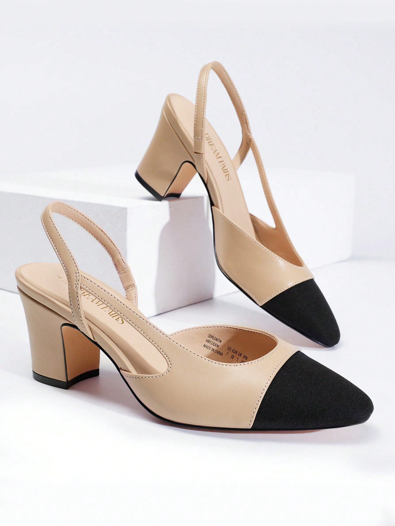 Women's Chunky Low Heel Pumps Closed Almond Toe Slingback Dress Comfortable Fashionable Wedding Office Business Shoes