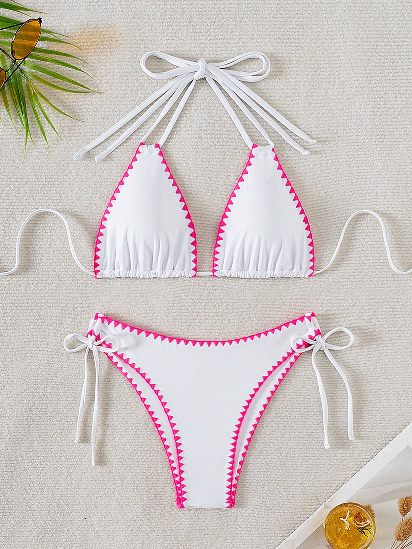 2024 New Arrival Women's Bikini Set With Shell Trim, Halter Neck Bikini Set Swimwear For Ladies Summer Beach