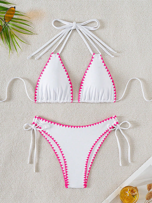 2024 New Arrival Women's Bikini Set With Shell Trim, Halter Neck Bikini Set Swimwear For Ladies Summer Beach