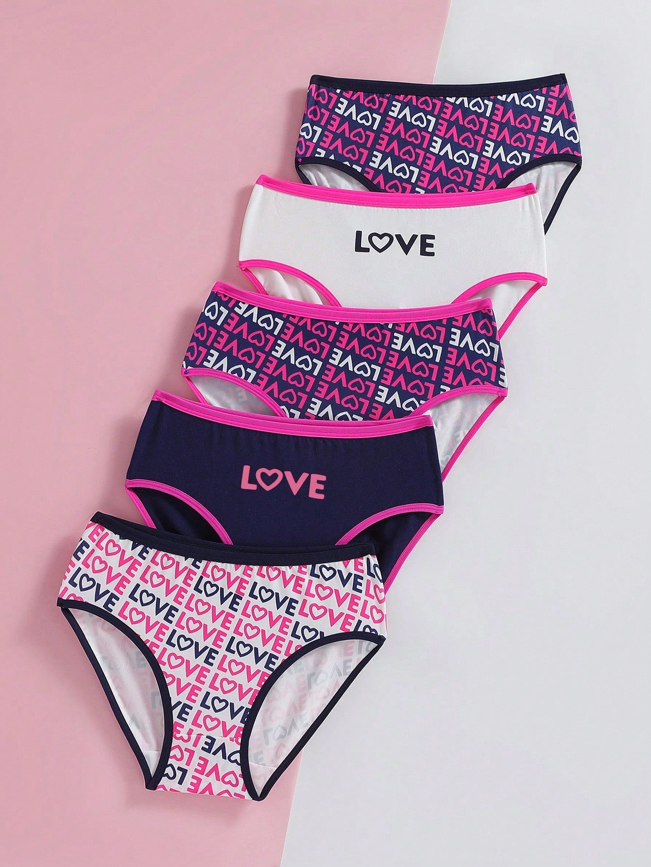 Tween Girl Heart Letter Printed American Retro Style Multicolor Underwear Set