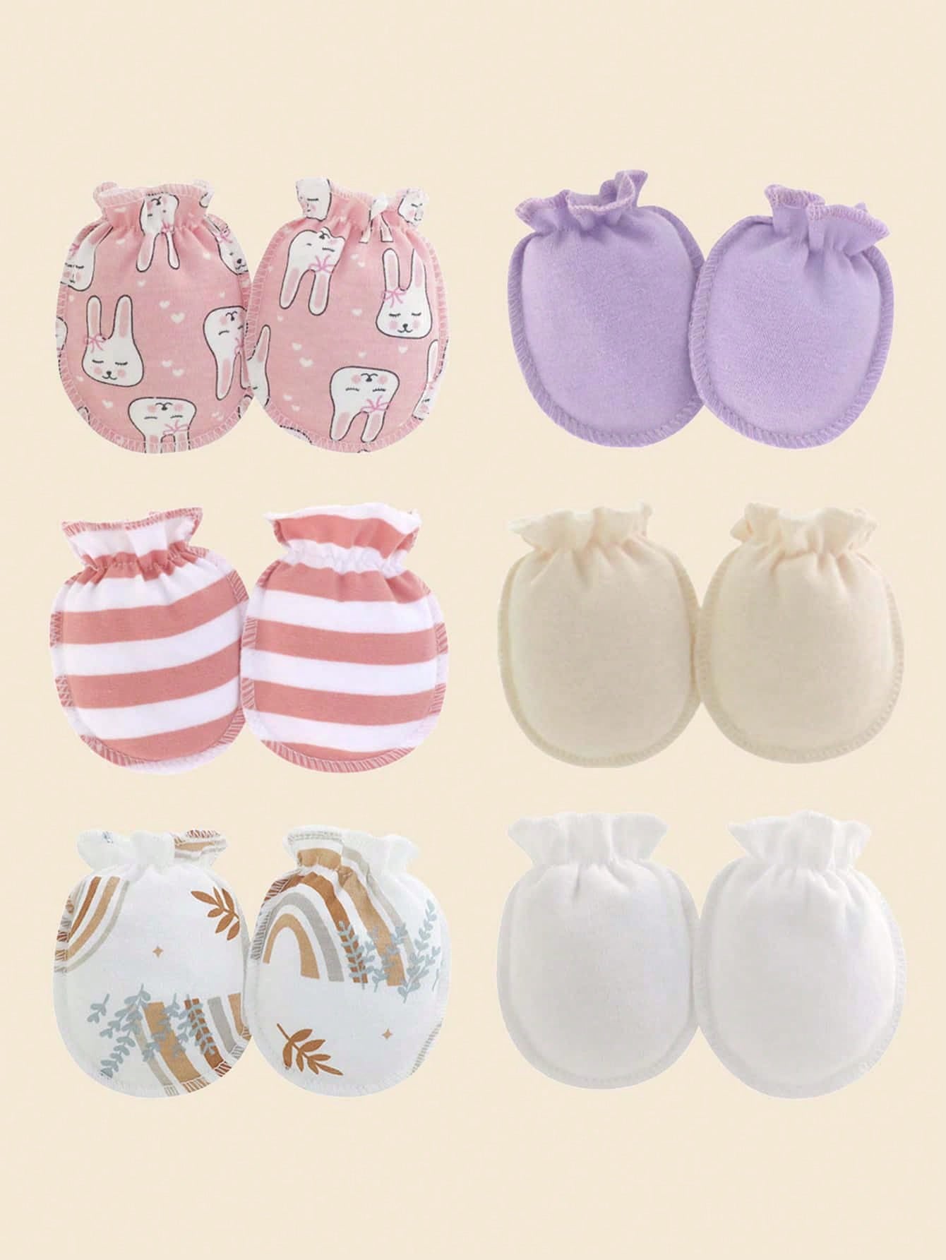 6pairs/Pack Infant Anti-Scratch Mittens, Assorted Colors & Styles, Newborn Protection