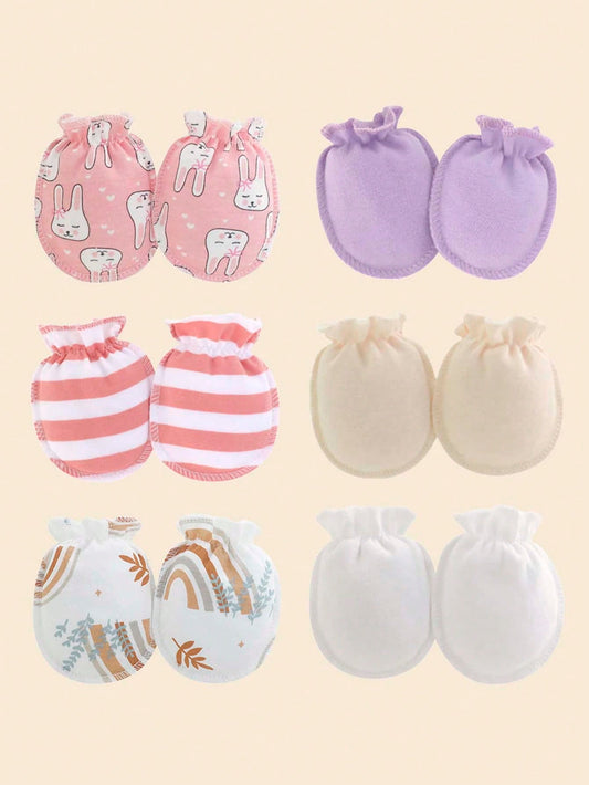 6pairs/Pack Infant Anti-Scratch Mittens, Assorted Colors & Styles, Newborn Protection