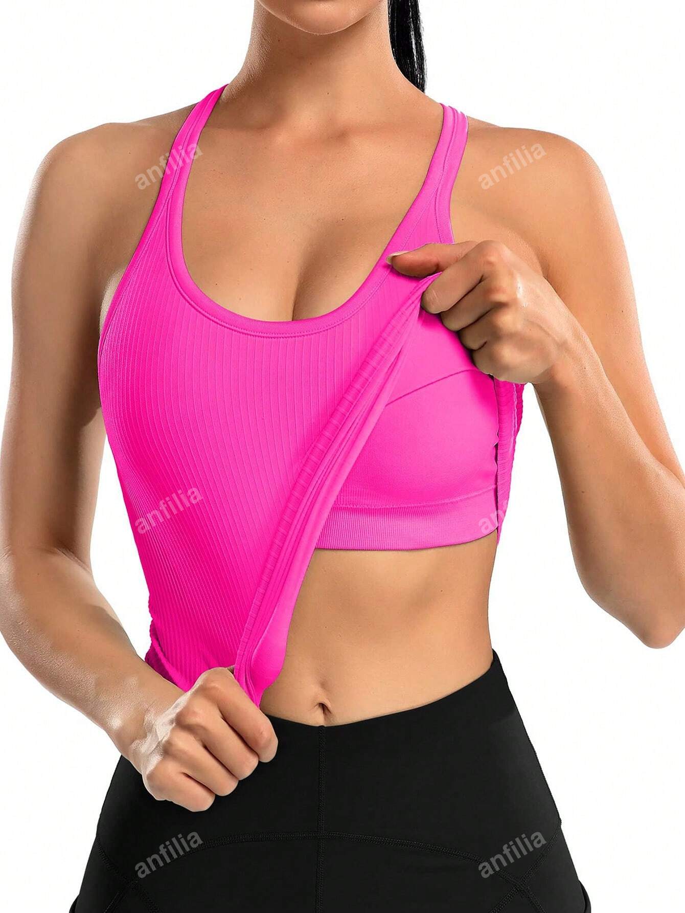 Women's Solid Color Round Neck Padded Sports Tank Top