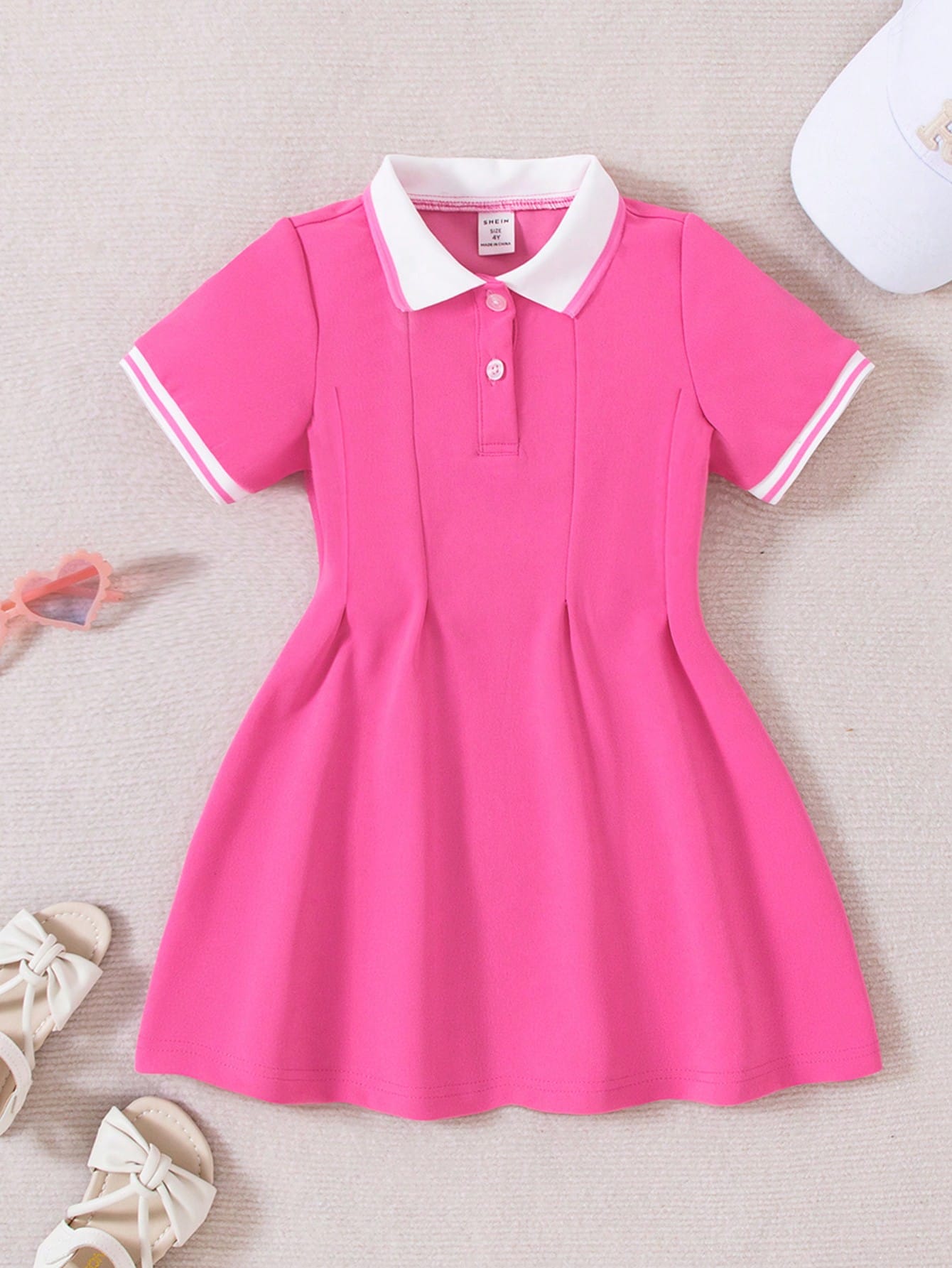 Young Girl Color Block Square Neck Short Sleeve Dress For Summer