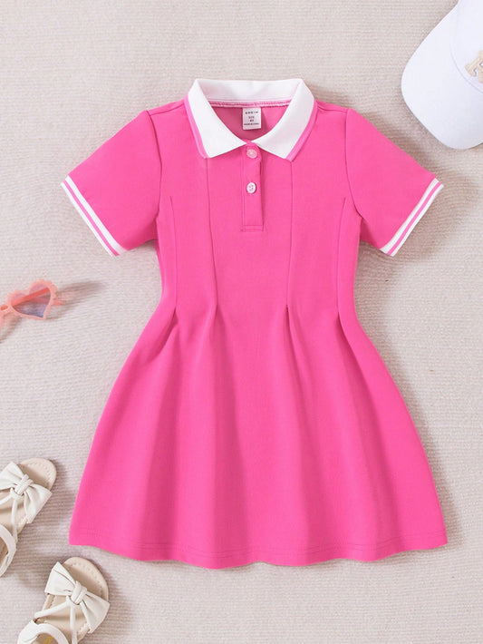 Young Girl Contrast Collar Button Front Dress