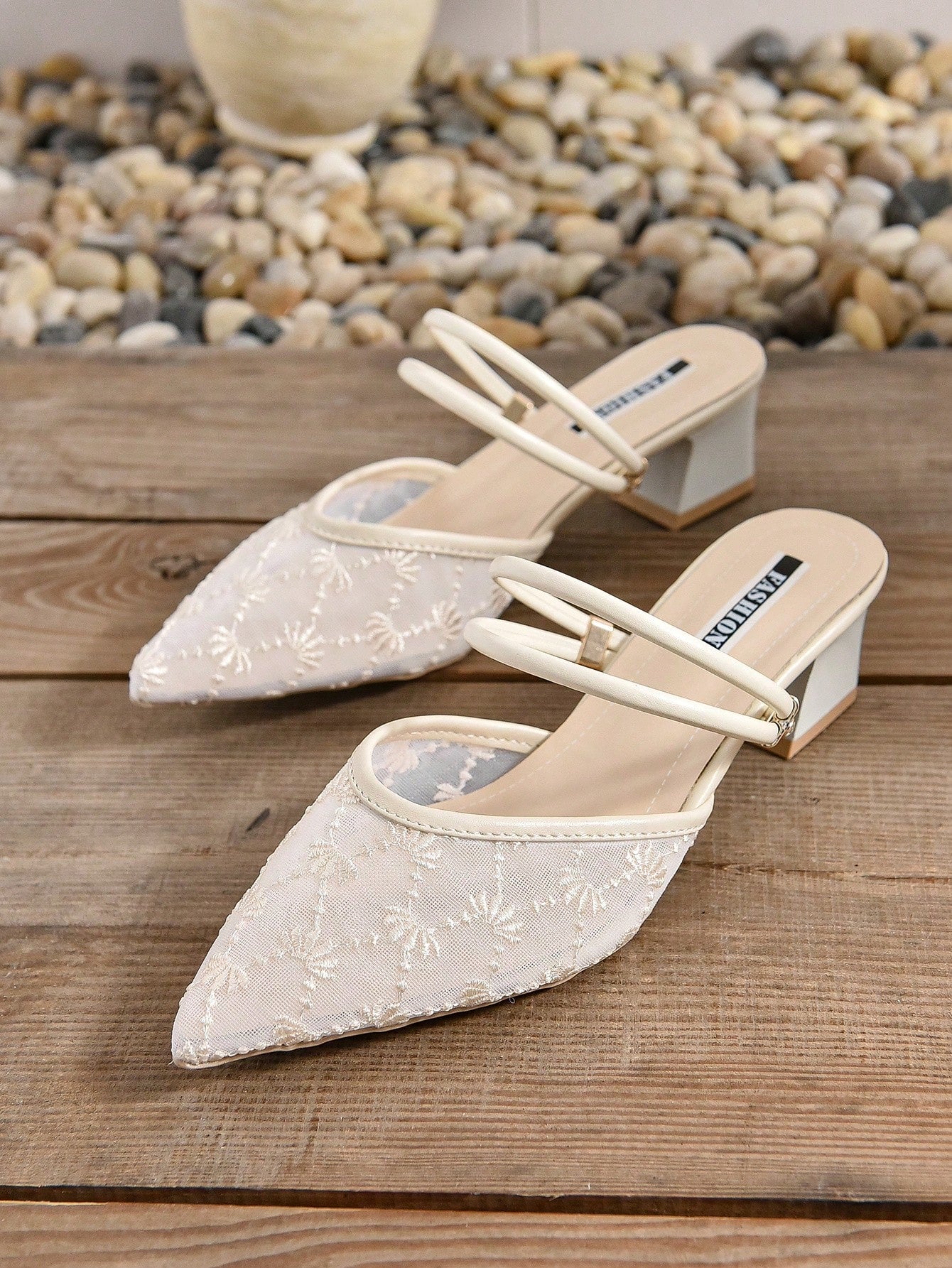 New Arrival Pointed Toe Embroidered Double-Purpose High Heels Chunky Heel Slippers Sandals