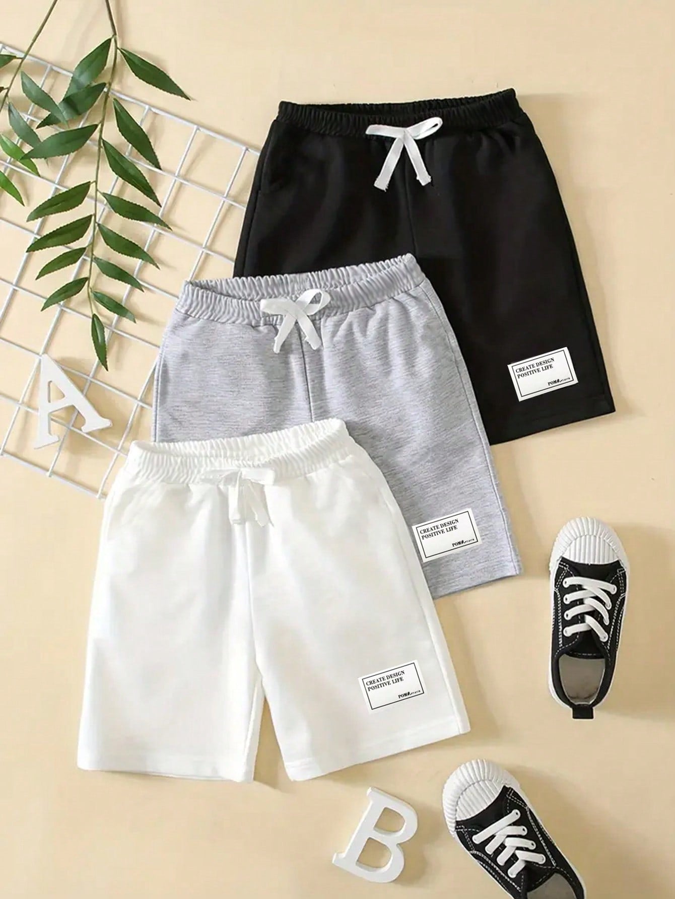 Tween Girl 3pcs Loose Fit Casual Simple Elastic Waistband Shorts With Letter Applique