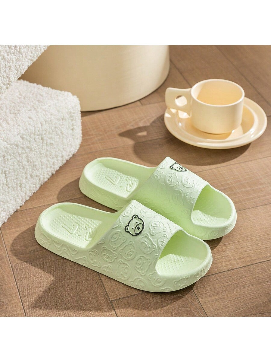 Women's Cute Bear Pattern Slides, Solid Color Slip On Open Toe Home Non-Slip Soft Sole Shoes, Summer Comfy Daily Shoes