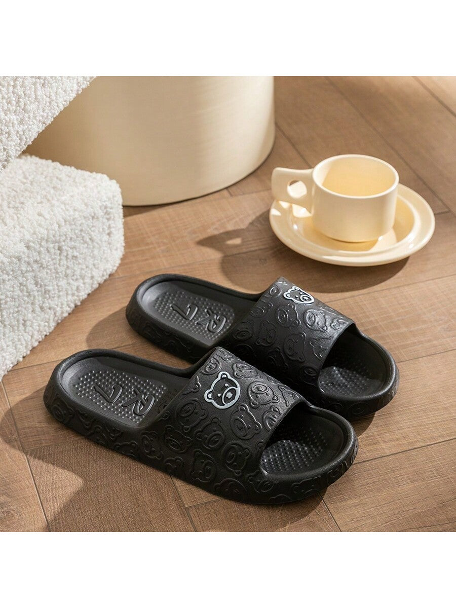 Women's Cute Bear Pattern Slides, Solid Color Slip On Open Toe Home Non-Slip Soft Sole Shoes, Summer Comfy Daily Shoes