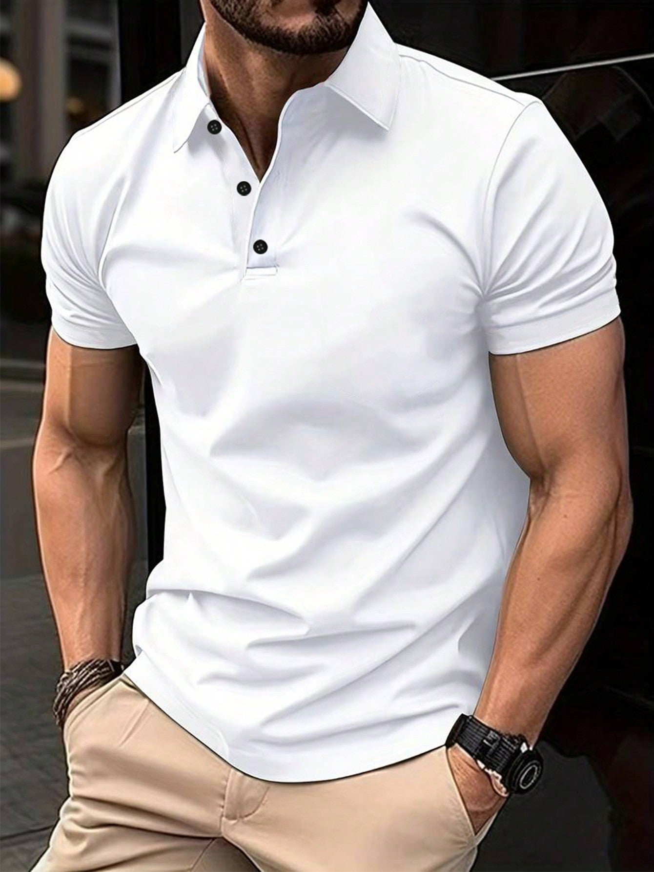 Men's Solid Color Short Sleeve Polo Shirt