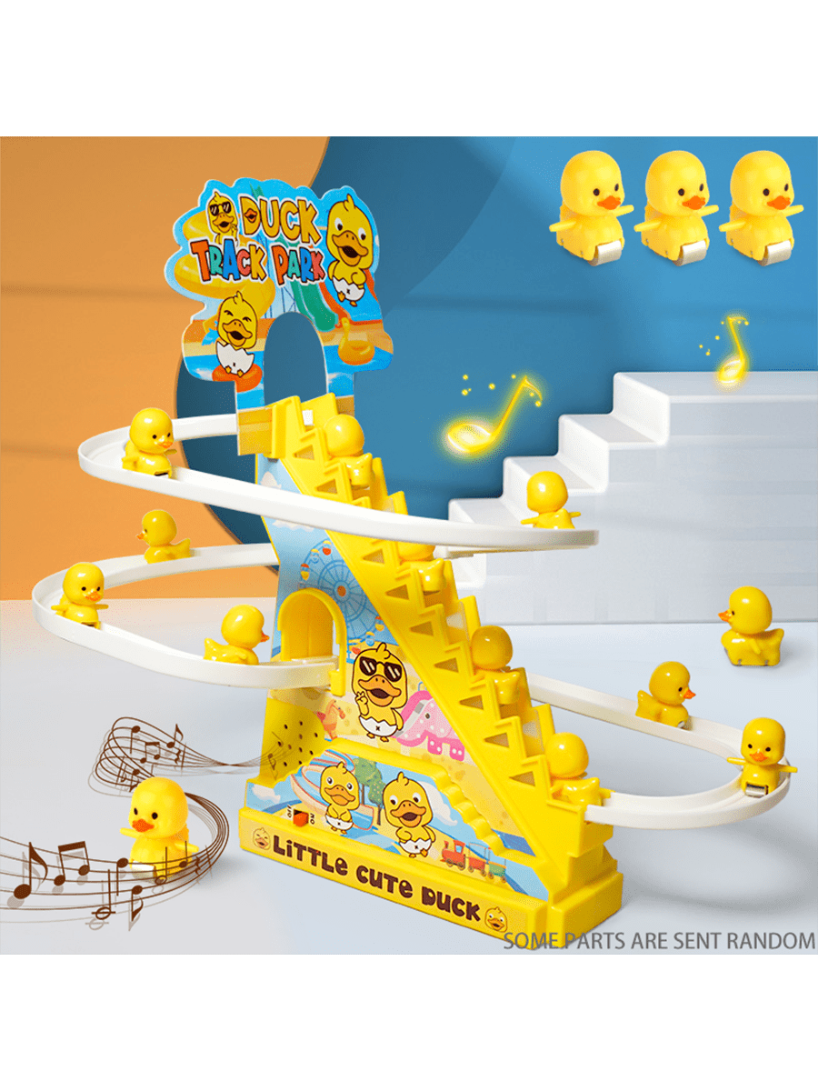 1 PC Duck Chasing Track Game Track Slide Toy (Comes With 3* Little Yellow Ducks), Stair Climbing Toy Roller Coaster Toy With Light And Music Toy, Toy Set Birthday Gift