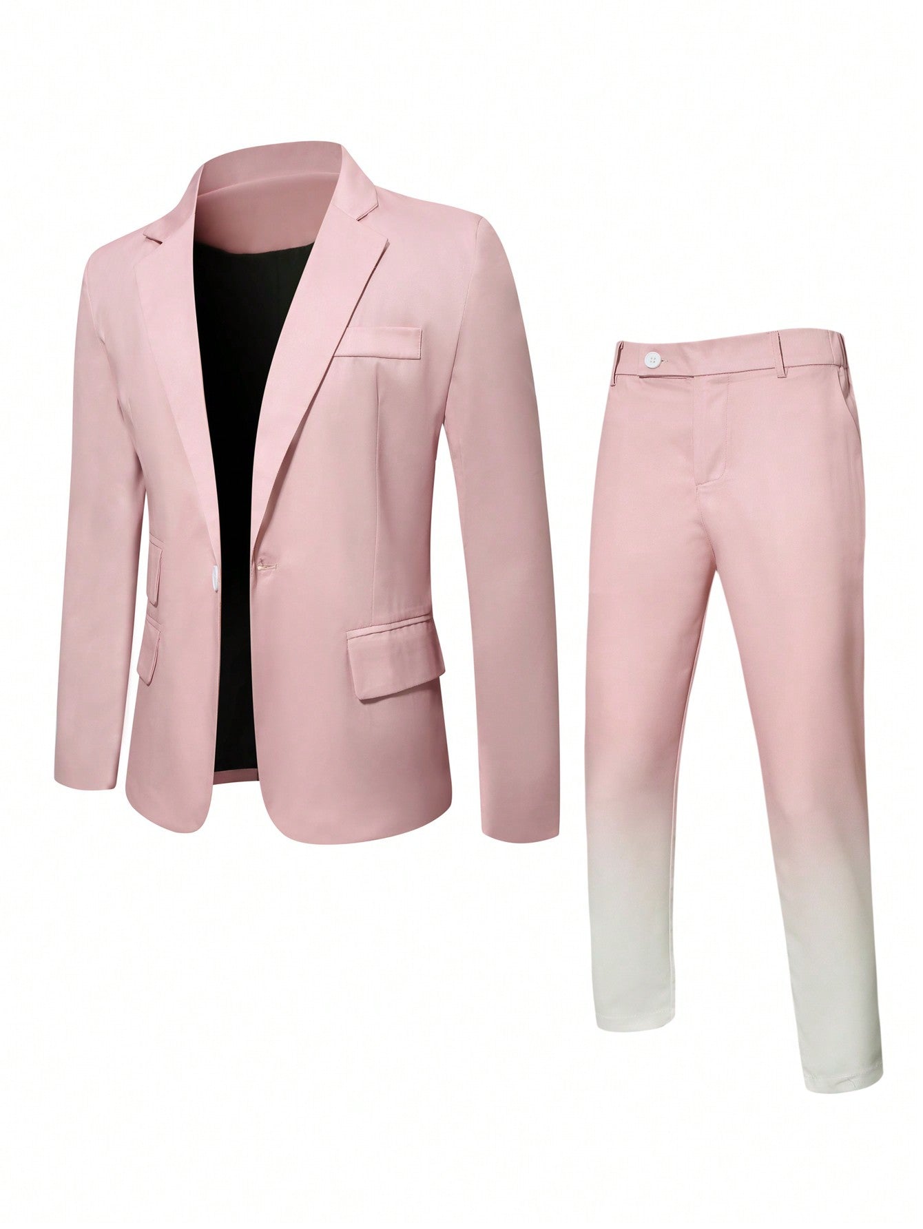 Men's Plus Size Lapel Collar Long Sleeve Suit Jacket And Gradient Color Pants Set