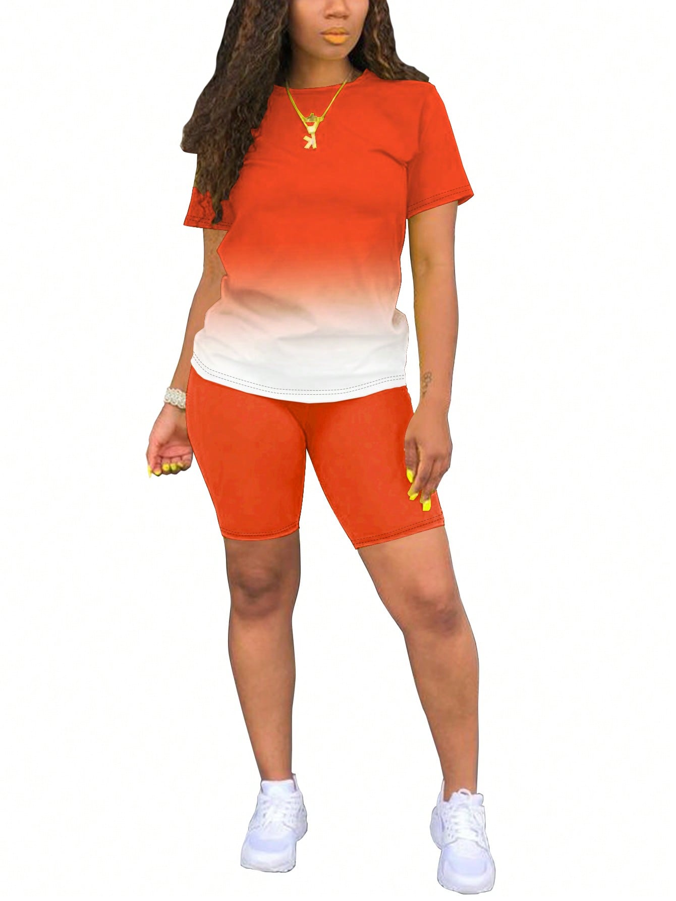 Summer Ombre Short Sleeve T-Shirt And Shorts Outfit Set