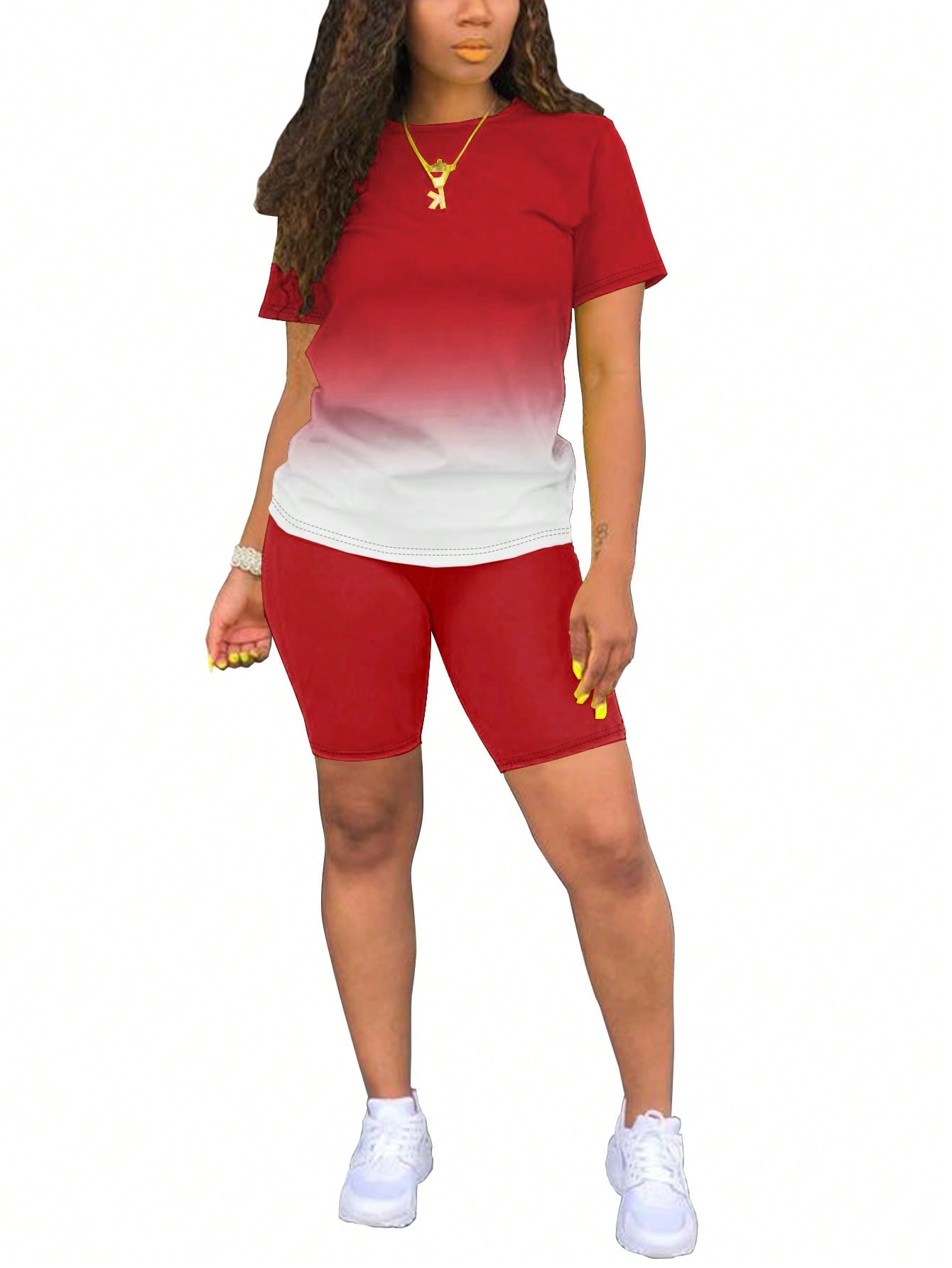 Summer Ombre Short Sleeve T-Shirt And Shorts Outfit Set