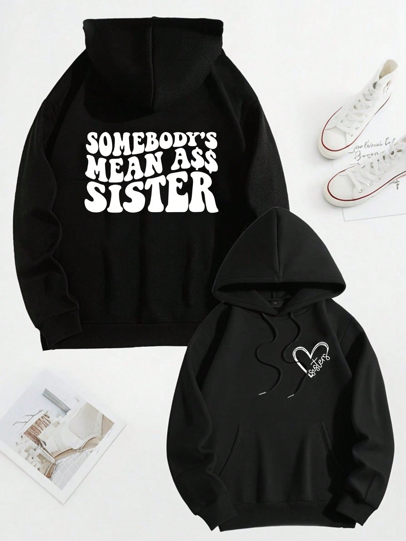 Plus Size Women's Spider Web&Slogan Graphic Drawstring Hooded Fleece Sweatshirt