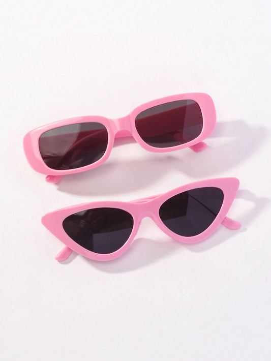 2pcs Vintage Fashionable Pink Square Cat Eye Sunglasses For Girls Sun Protection