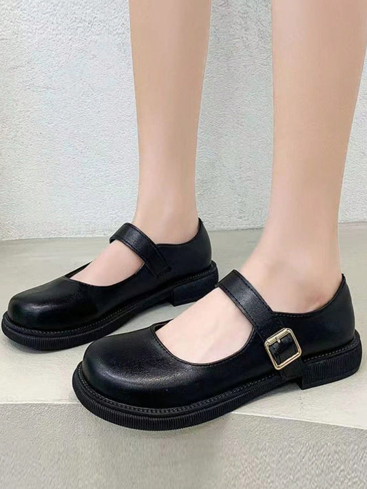 Girls' New Fashion Black Mary Jane Flats, School/Campus Black Pu Leather Shoes