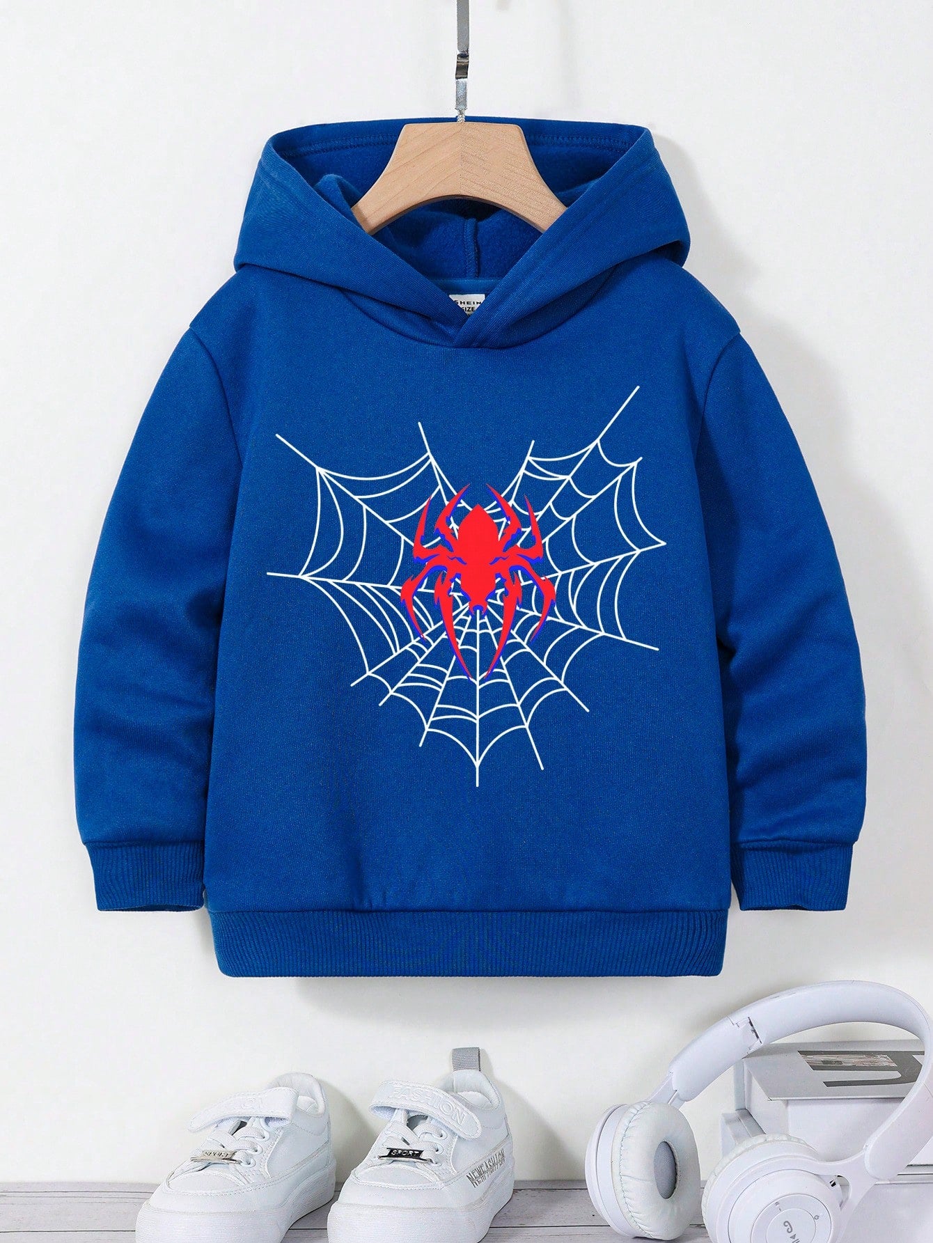 Young Boys' Casual Spider Print Hooded Spring Sweatshirt