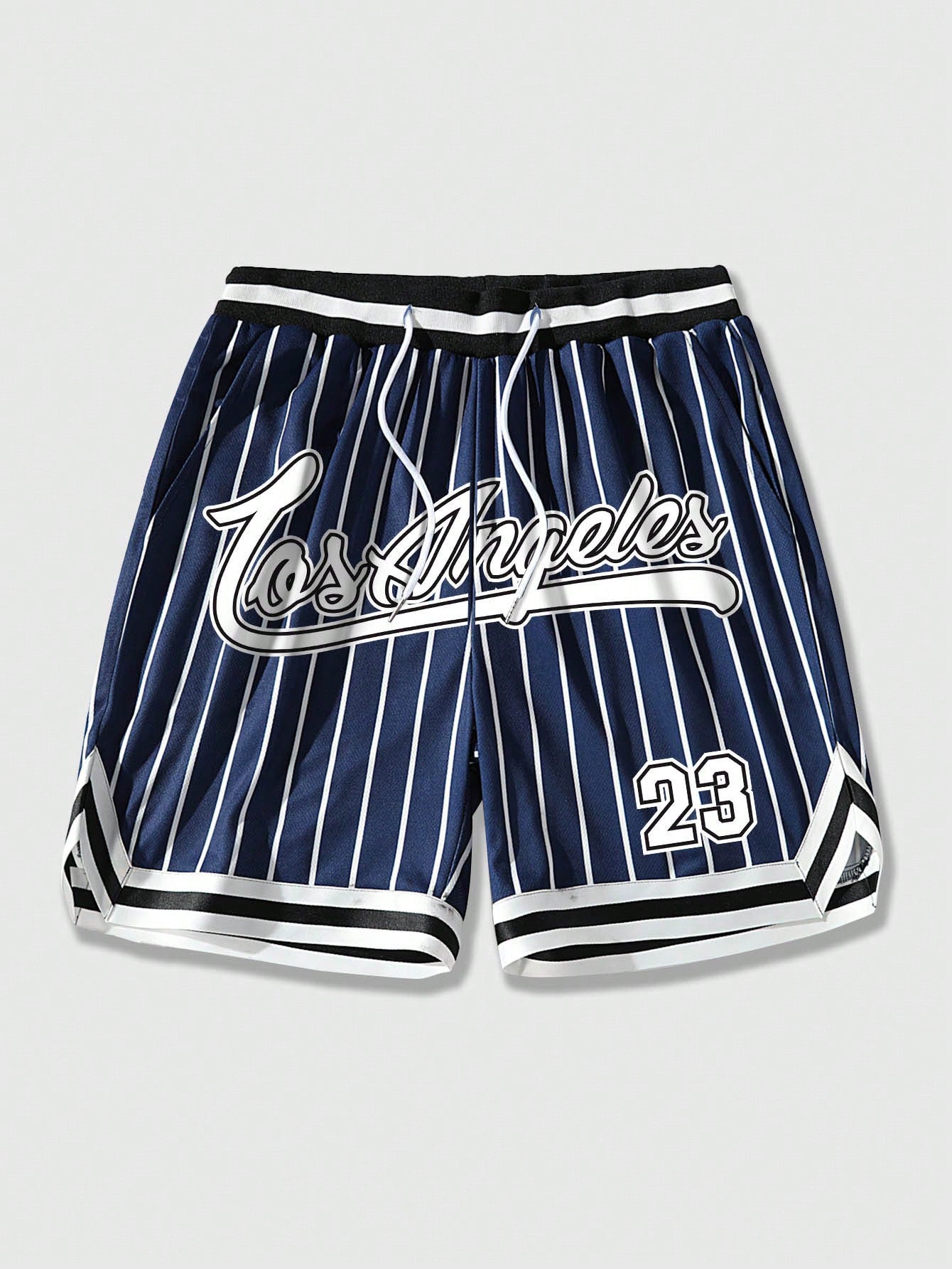 Men Striped & Letter Graphic Drawstring Waist Mesh Shorts