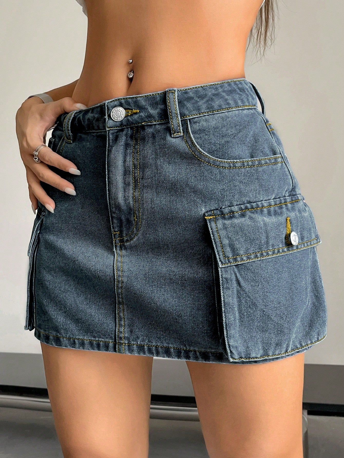 Women's Summer Solid Color Cargo Denim Skirt