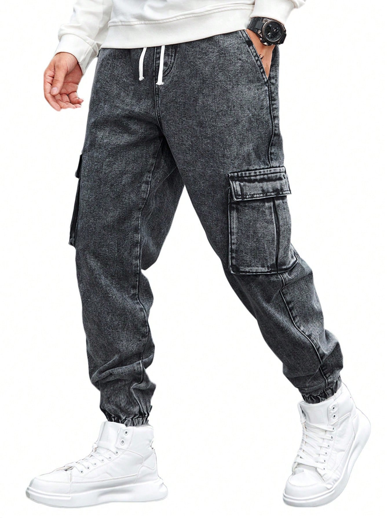 Teen Boys' Casual Mid-Rise Denim Jogger Pants